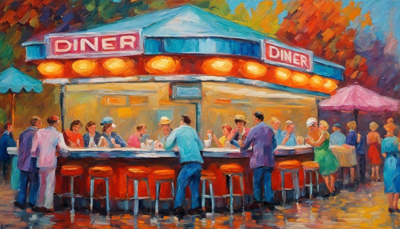 Vibrant 1950s Diner in Impressionist Style