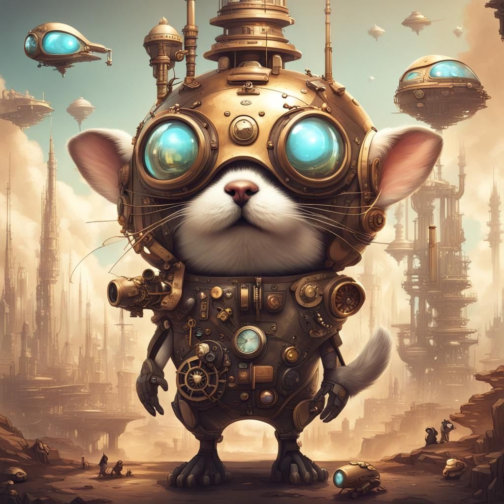 Steampunk World with Cute Futuristic Animals