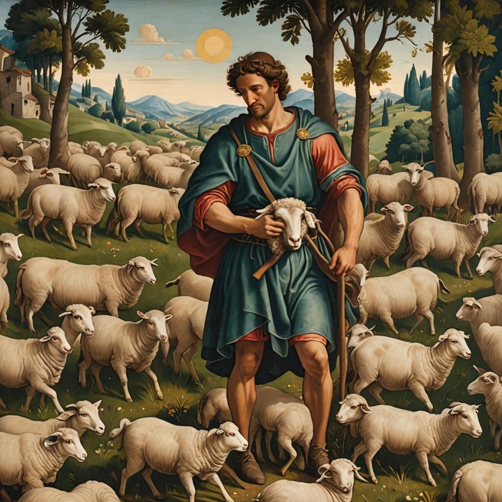 Renaissance Fresco of Muscular Shepherd in Italy