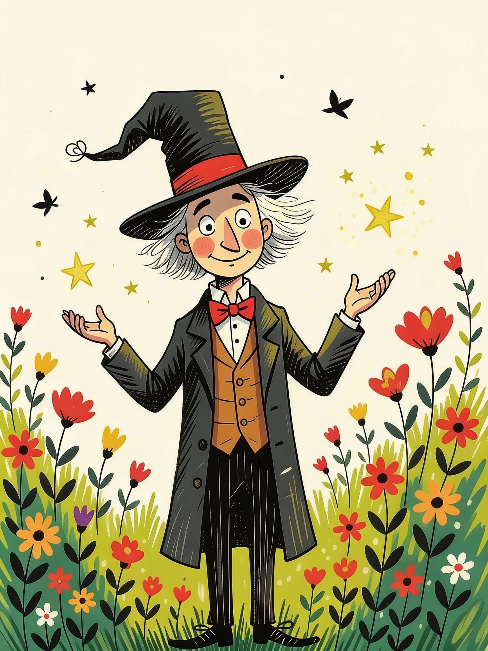 Whimsical Magician Portrait in Mystical Garden