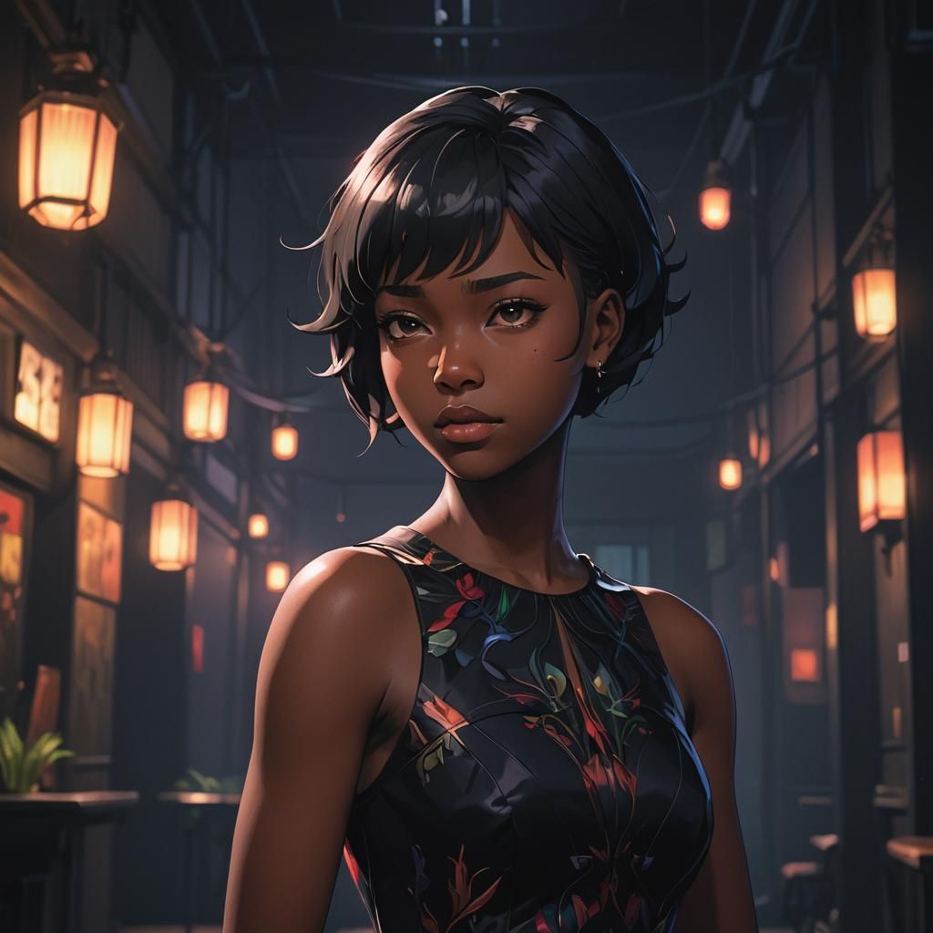 Cinematic Anime Portrait of Girl in Black Dress