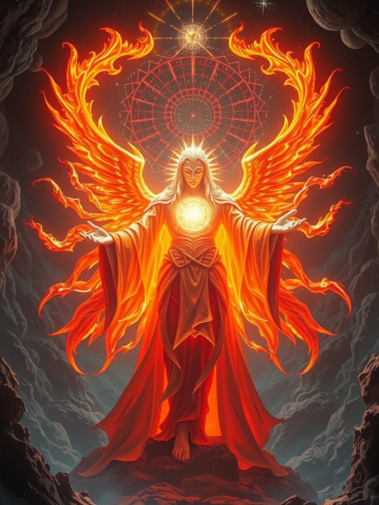 Godlike Entity Radiating Bioluminescent Glow in 3D Style