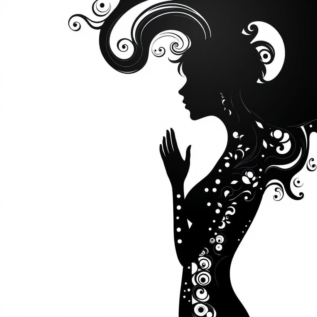 Minimalist Kiss Silhouette with Fractal Patterns