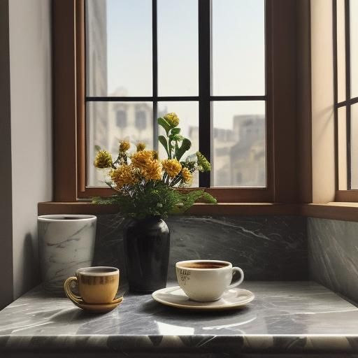 Espresso Still Life in Oil Painting Style