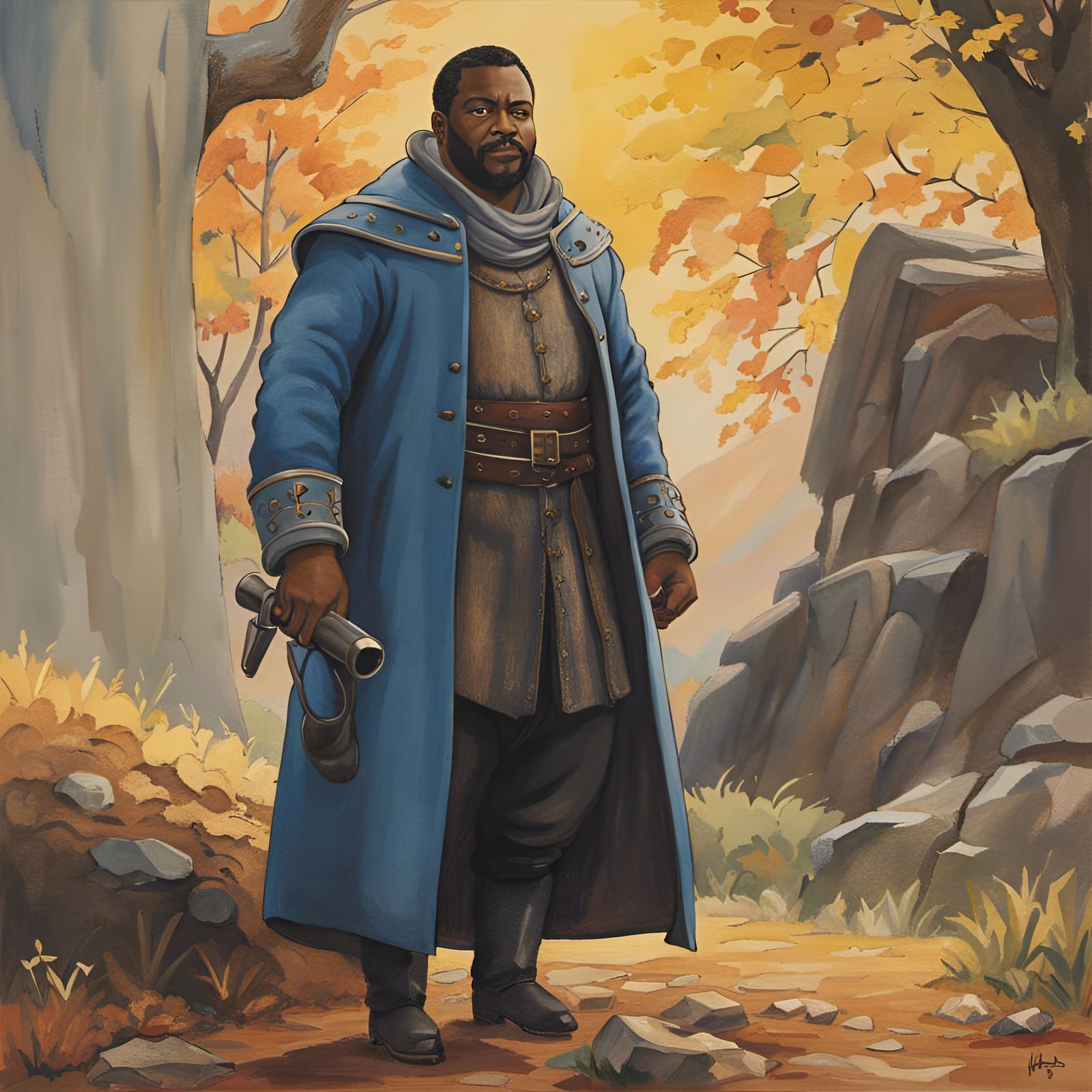 Chubby Man in Wool, Watercolor Ghibli Style