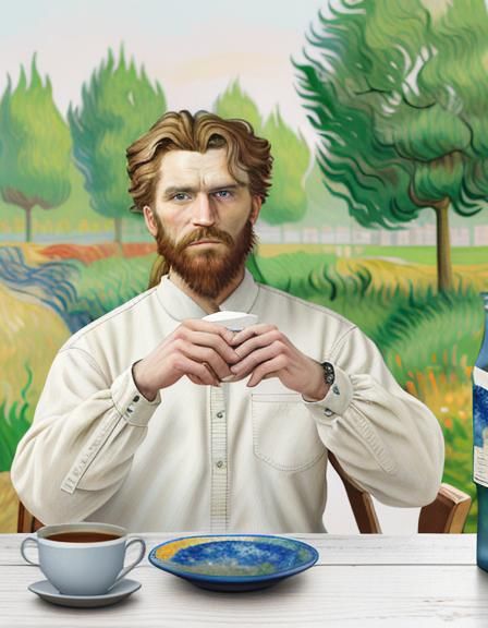 Bearded Man Portrait in Post-Impressionism Style