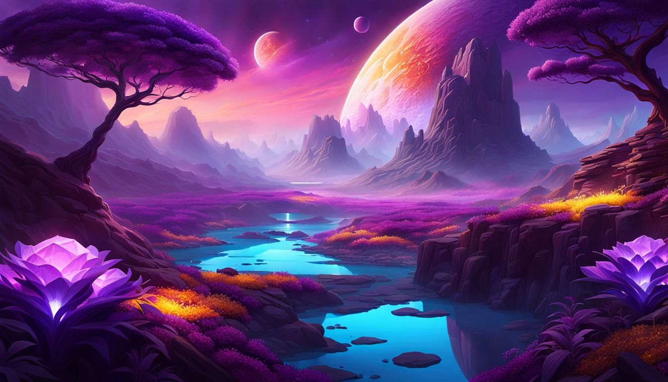 Amethyst and Citrine Alien Landscape Concept Art