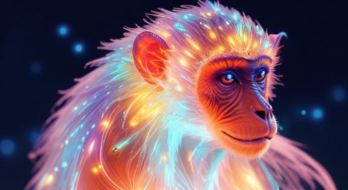 Bioluminescent Monkey Illuminates Galactic Night Sky