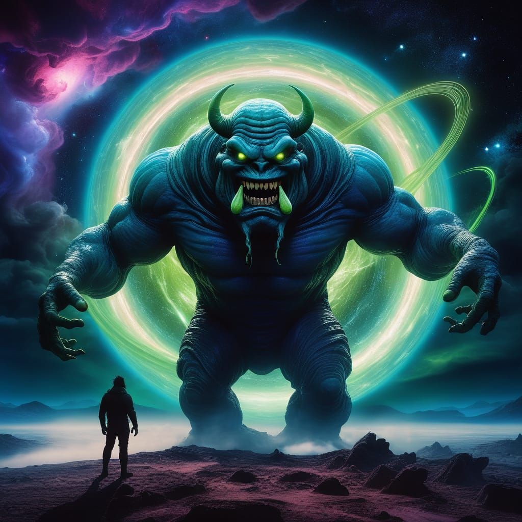 Surreal Cosmic Odyssey: Gas Giant Meets Ogre