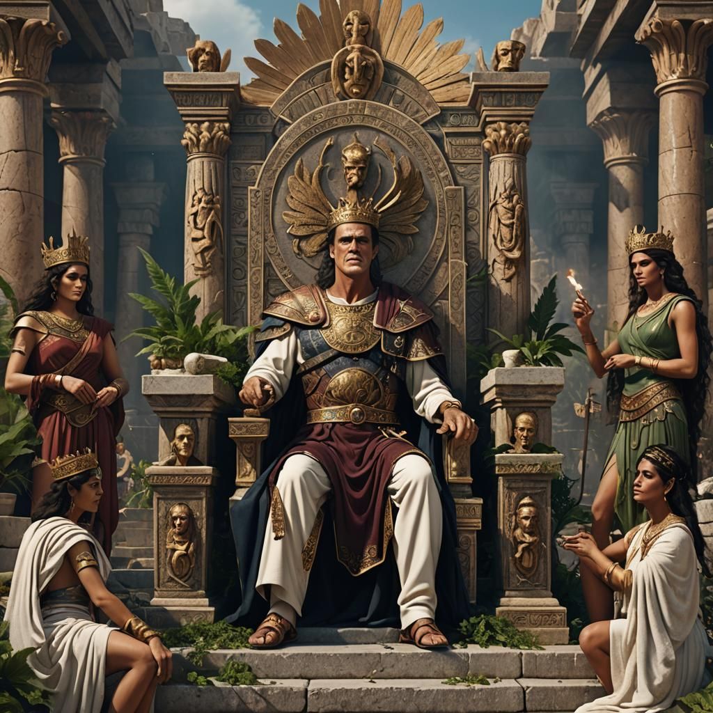 Bruce Campbell as Ancient Greek King, Detailed Matte Paintin...