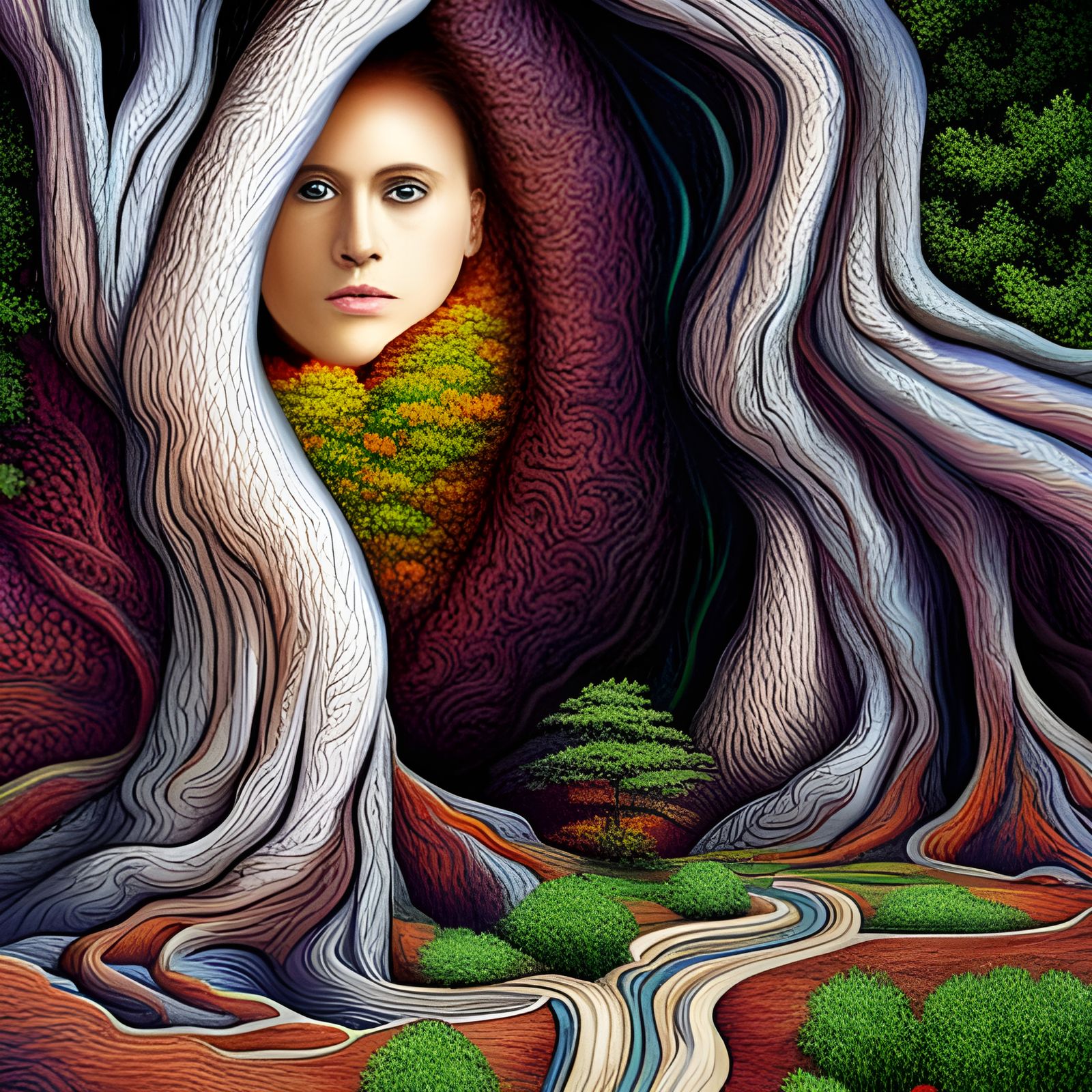 Optical Illusion: Faces Hidden in Colorful Nature