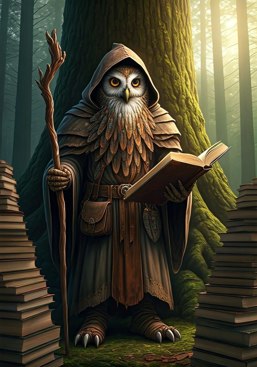 Owl Sage with Feather Beard in Forest