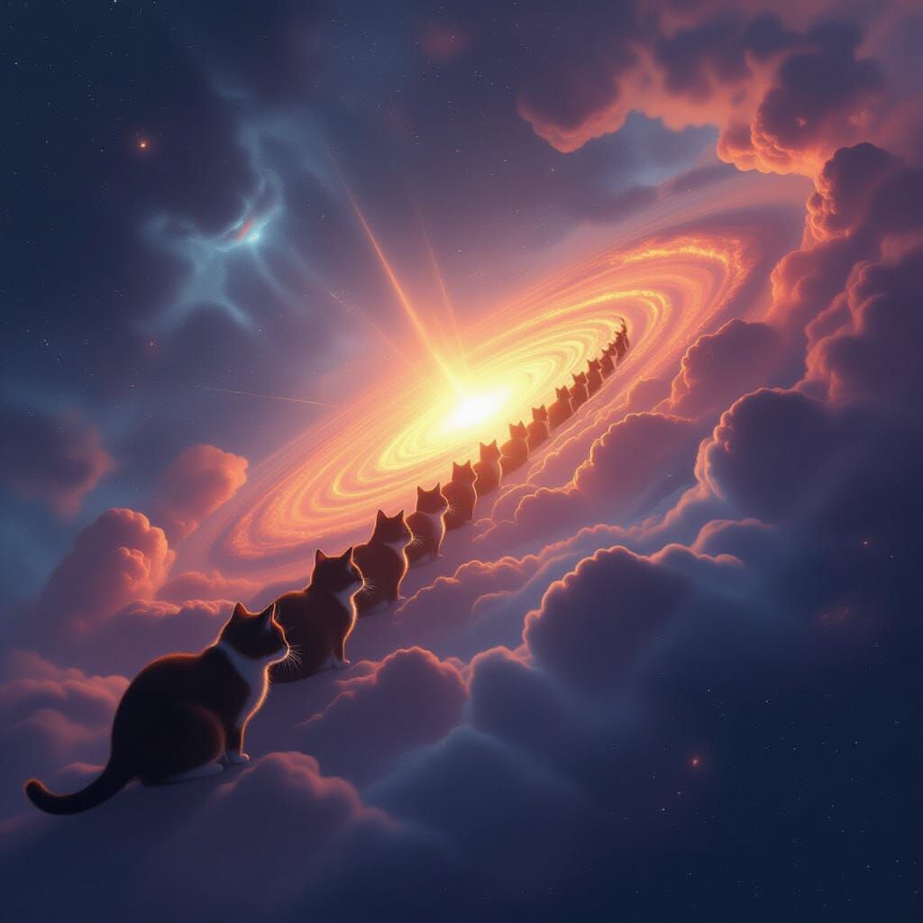 Cats Vanish Into Event Horizon With Luminous Clouds