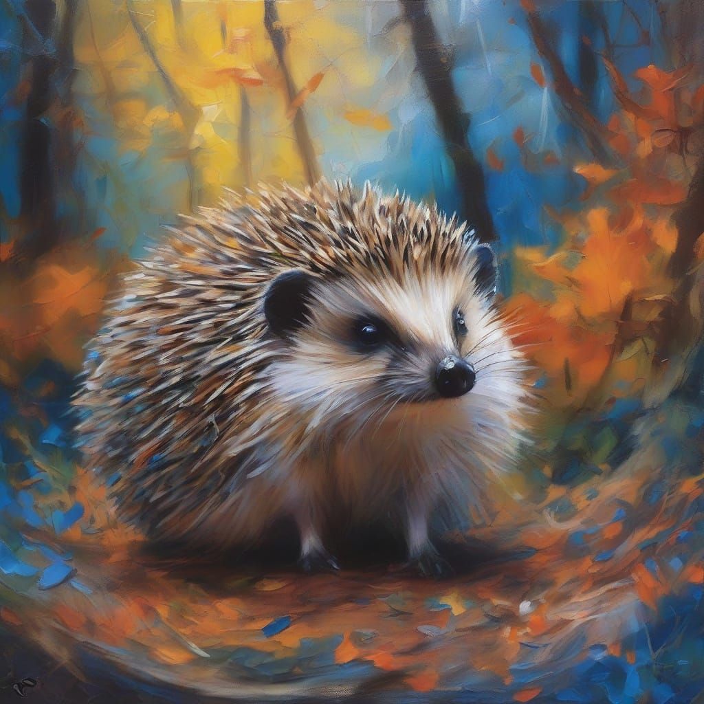 Hedgehog Meditating in Serene Forest, Abstract Expressionism
