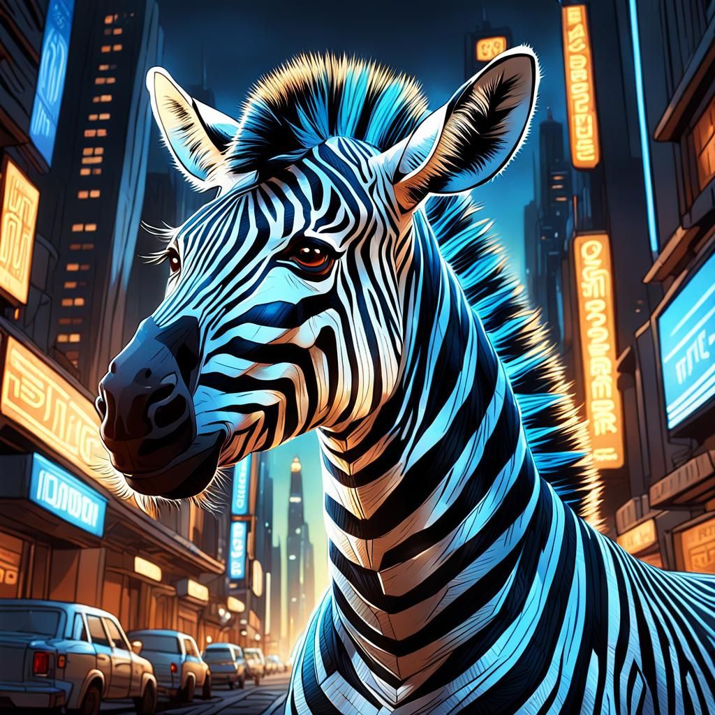 Zebra in Coruscant: Hyper-Realistic Sci-Fi Concept Art