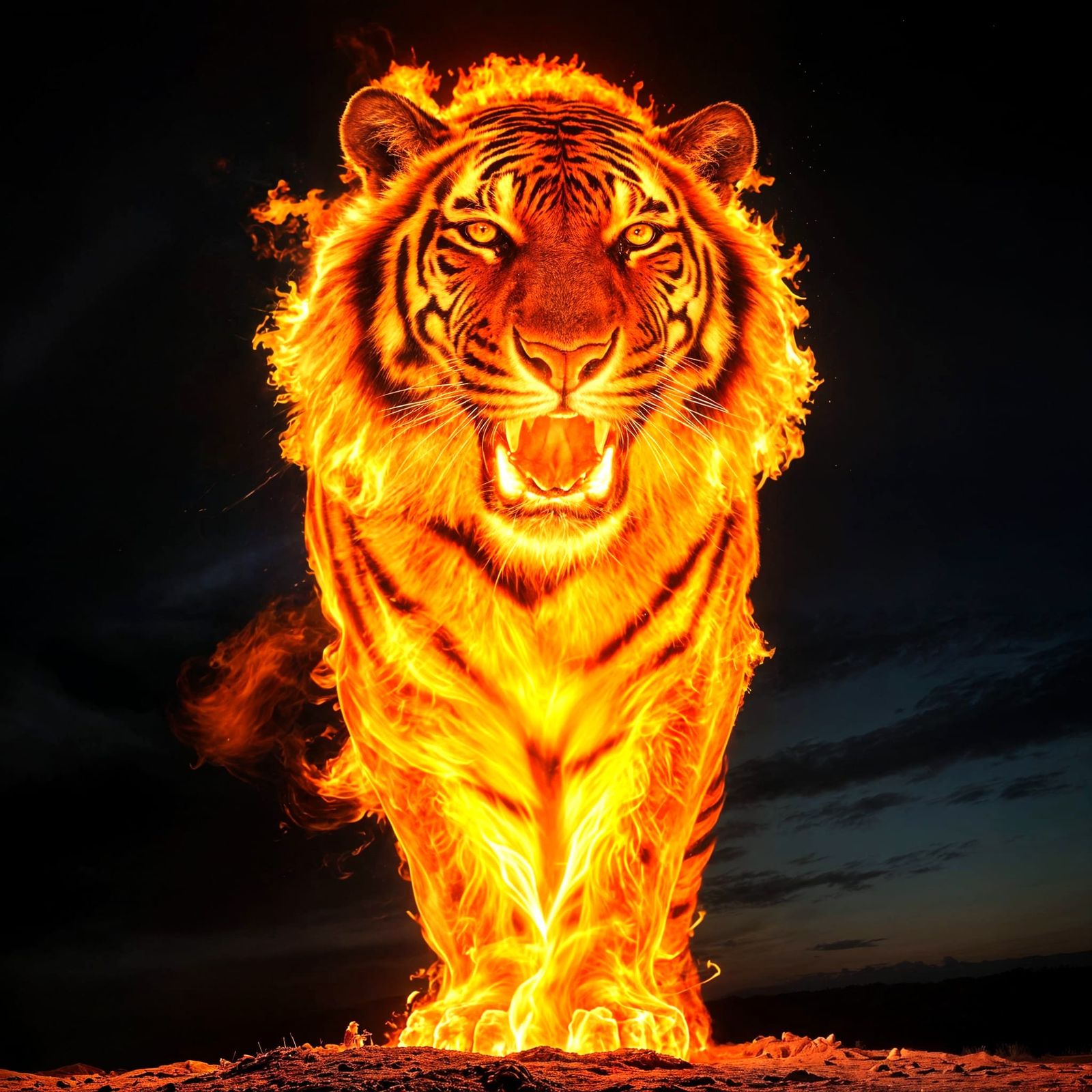 Fiery Tiger in the Sky: Flame Art