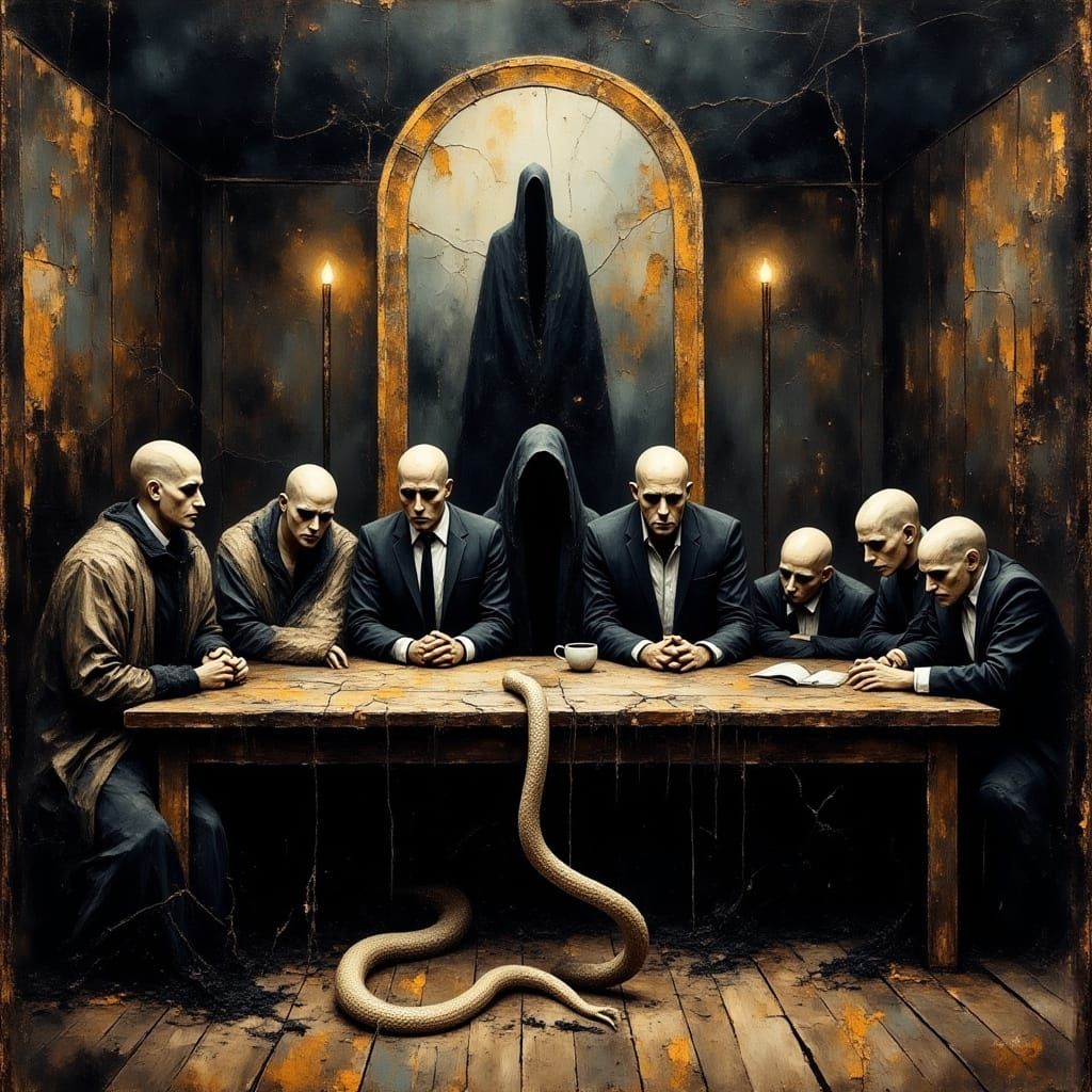 Ominous Supper: Thirteen Figures in Gothic Setting