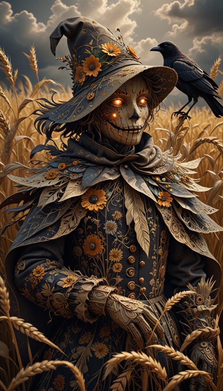 Whimsical Scarecrow in Folk-Art Style