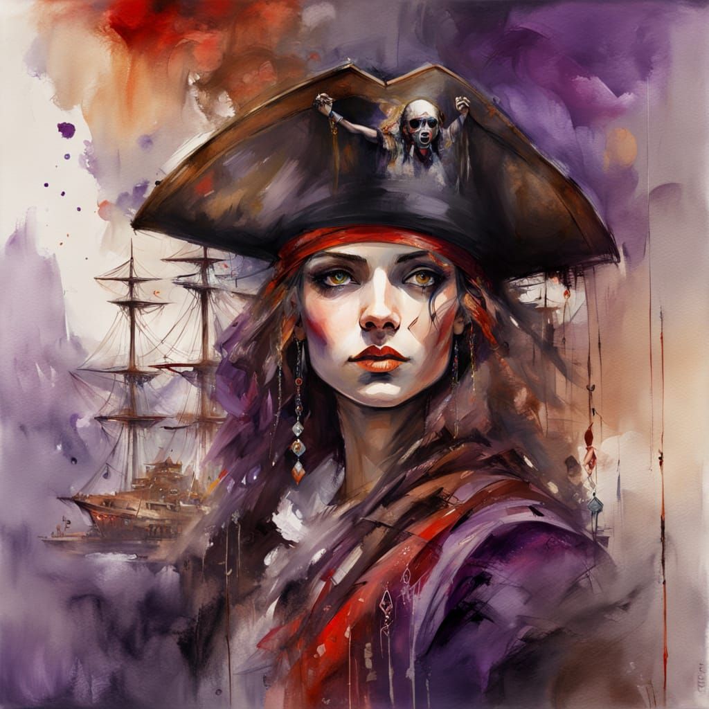 Eerie Pirate Girl Portrait in Acrylic Art Style