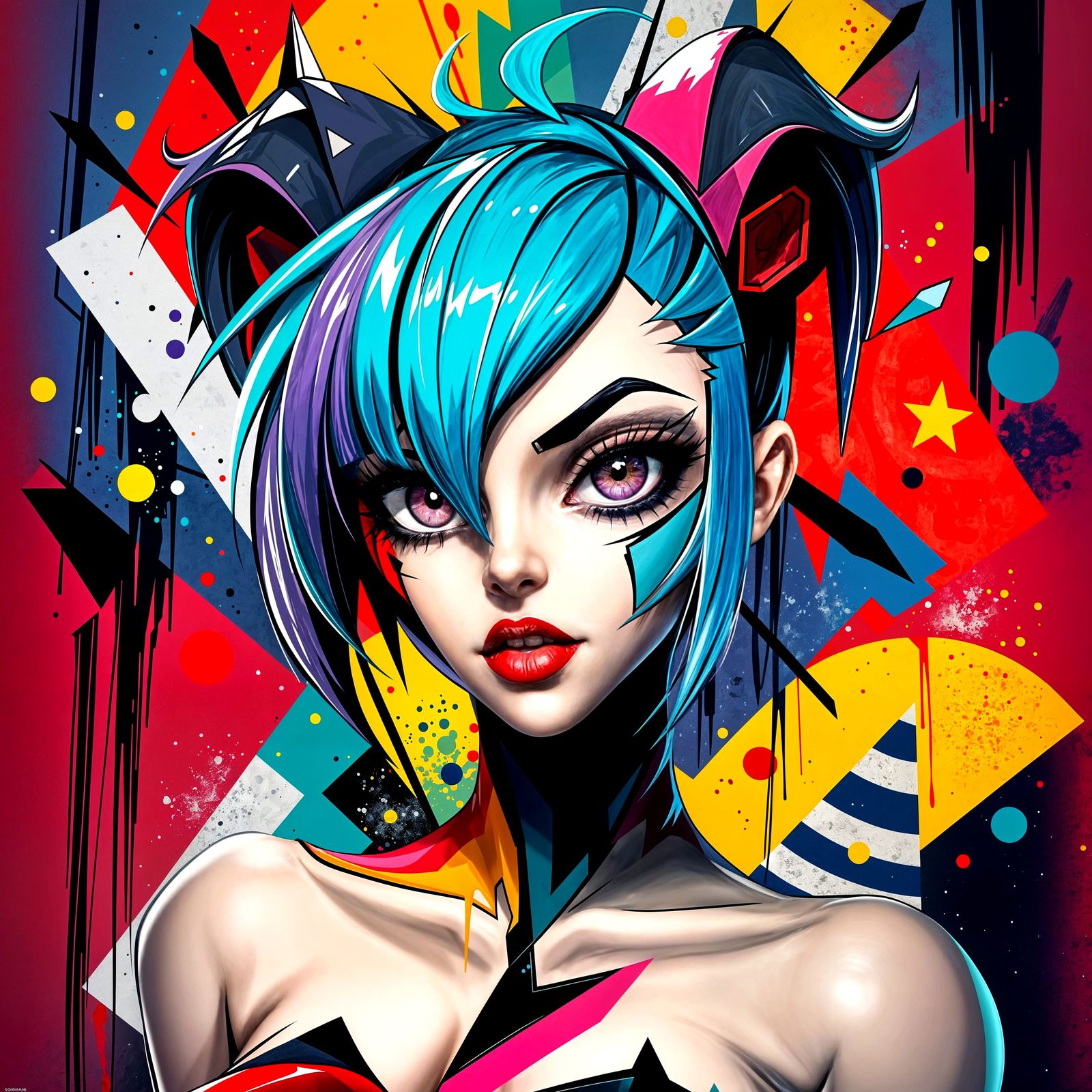 Vibrant Abstract Art of Jinx in Cubist-De Stijl Style