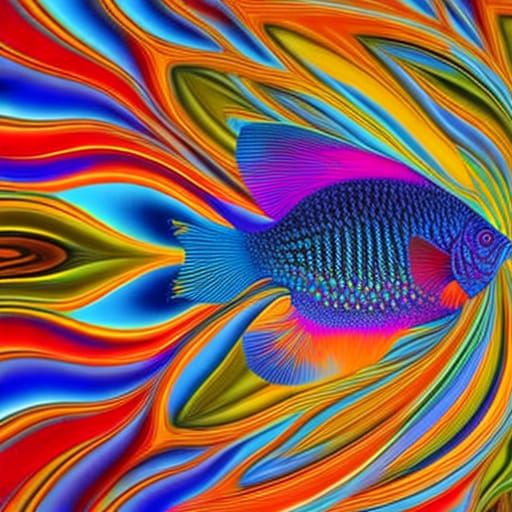 Fractal Betta Fish Oil Painting in Art Deco Style