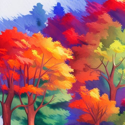 Summer Branches in Gouache Style Impressionist Painting