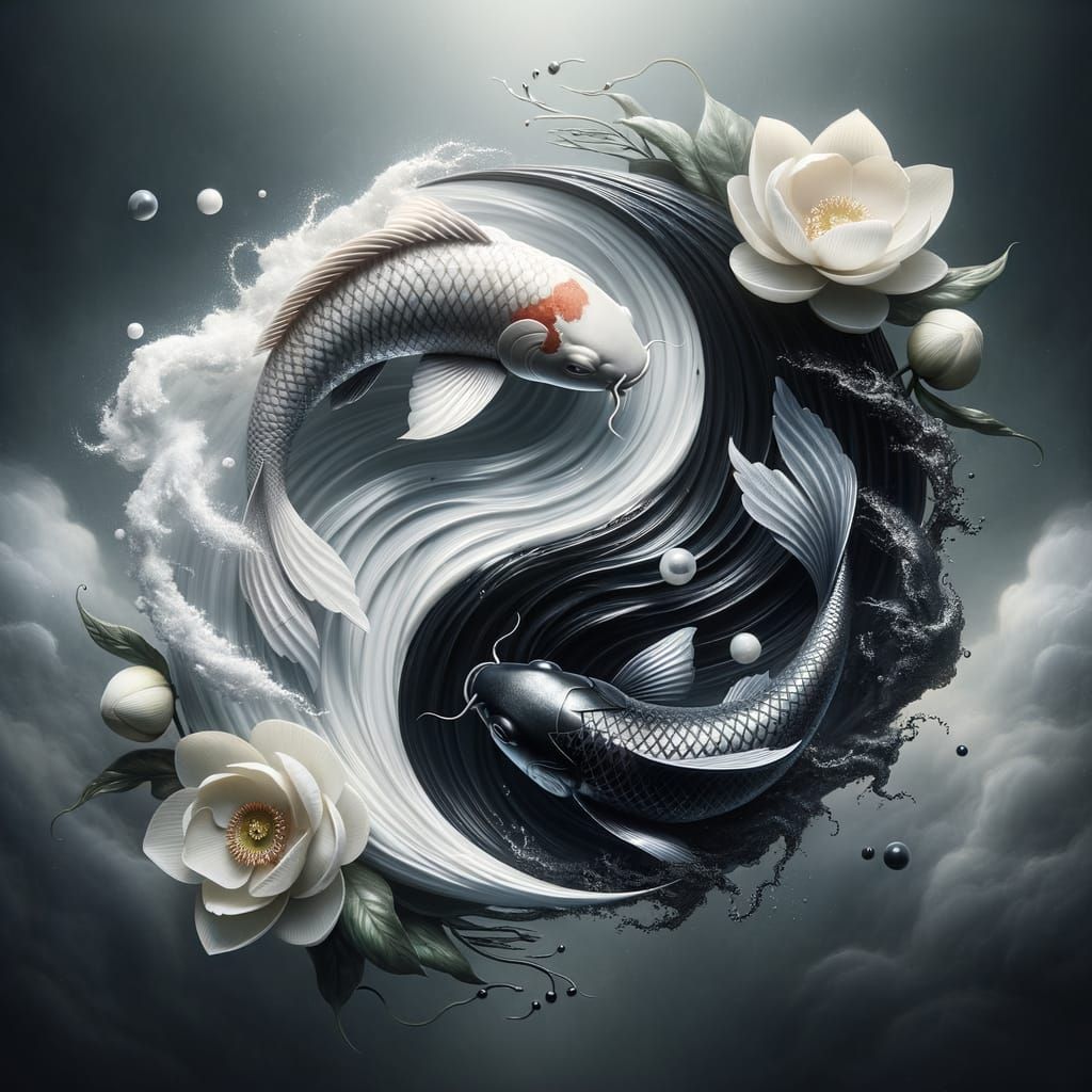 Yin Yang Koi Fish in Surreal Harmony