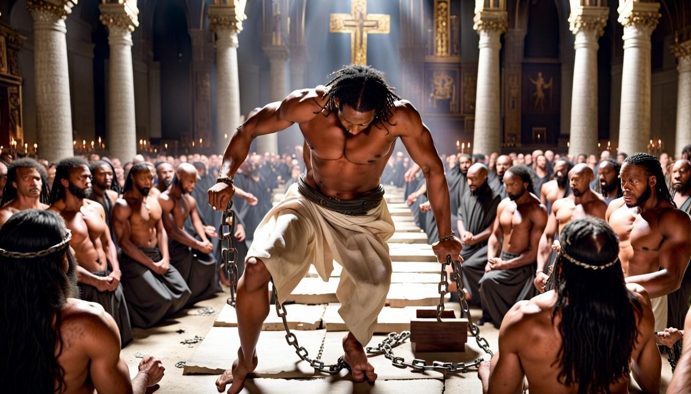 Sampson Destroys Temple and Shackles