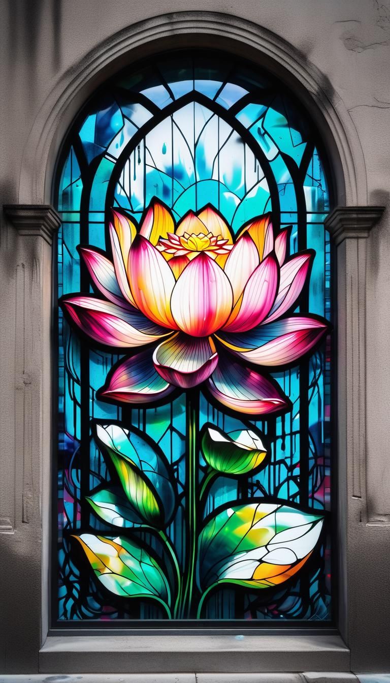 Stained Glass Lotus Flower Graffiti Art
