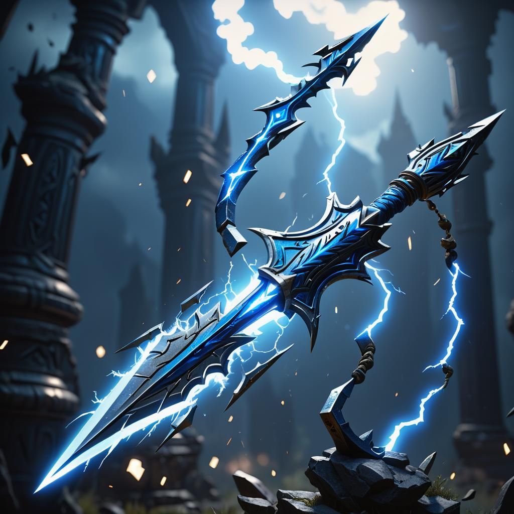 Metallic Javelin with Lightning, Dark Fantasy Concept Art