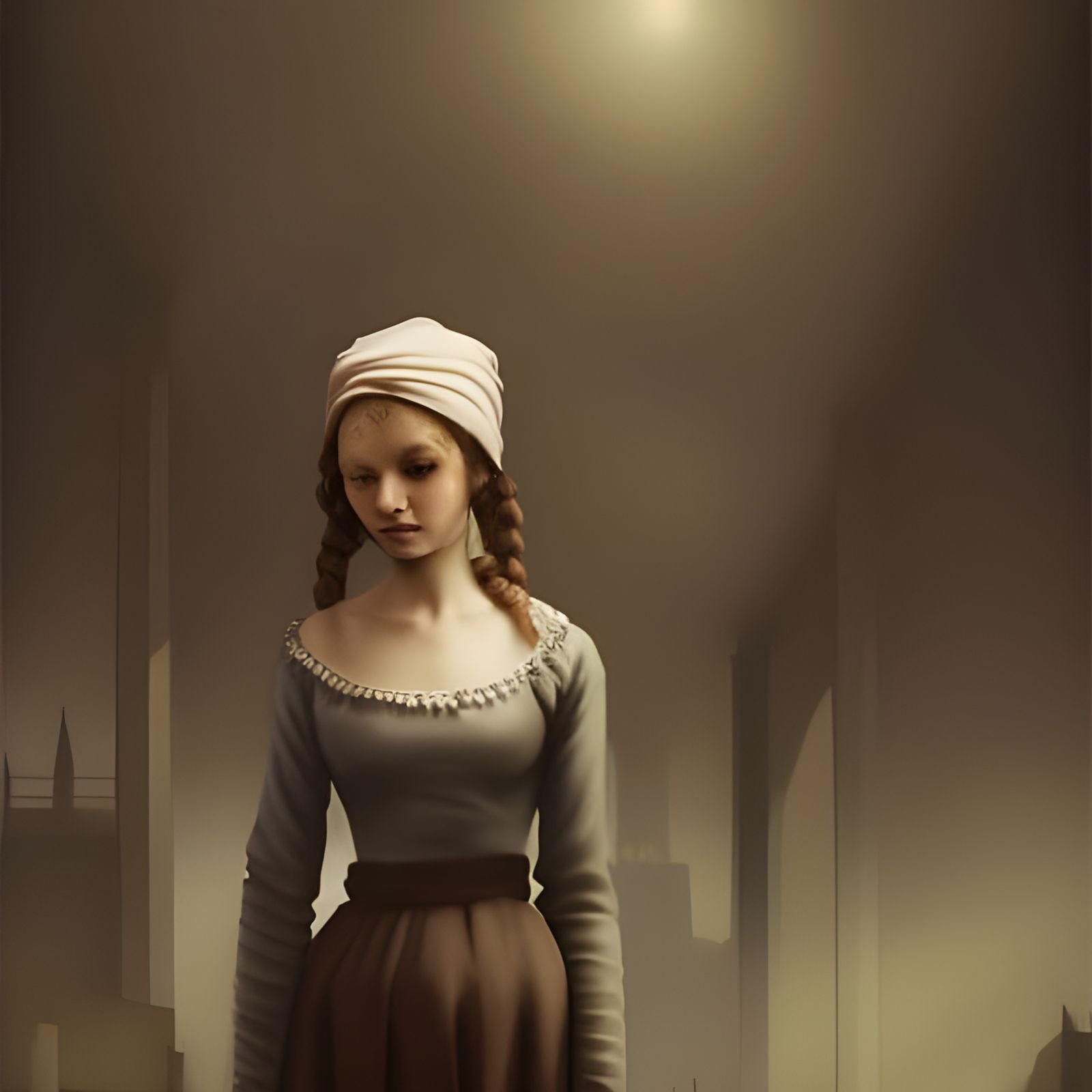 Manga Girl with Pearl Earrings, Dark Fantasy Art