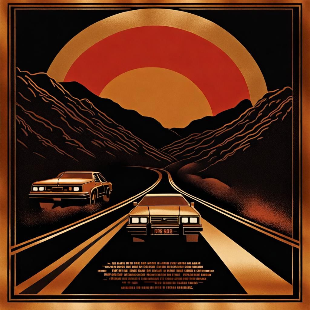 Retro 1980s Road Movie Poster in Black and Gold