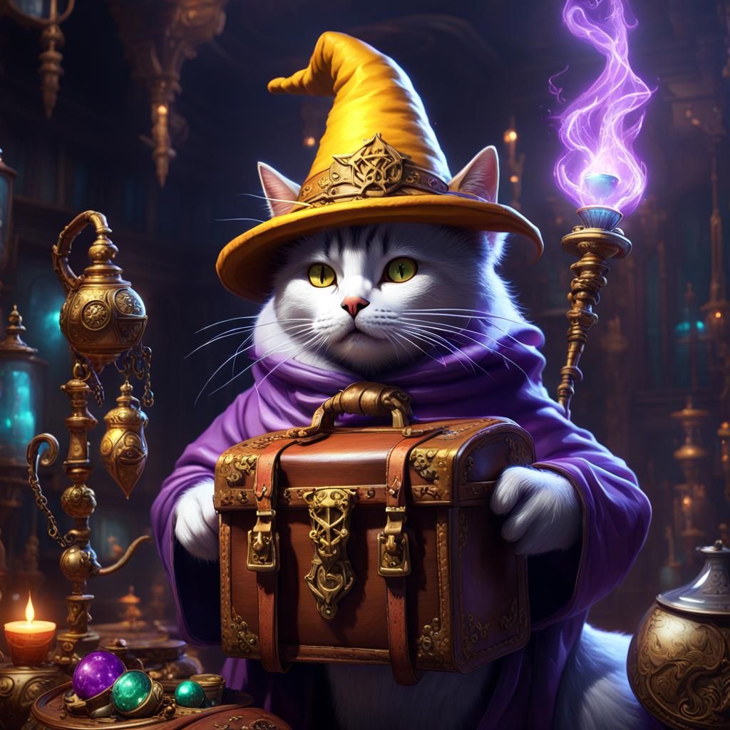 Enchanted Cat Wizard in Dark Fantasy Style