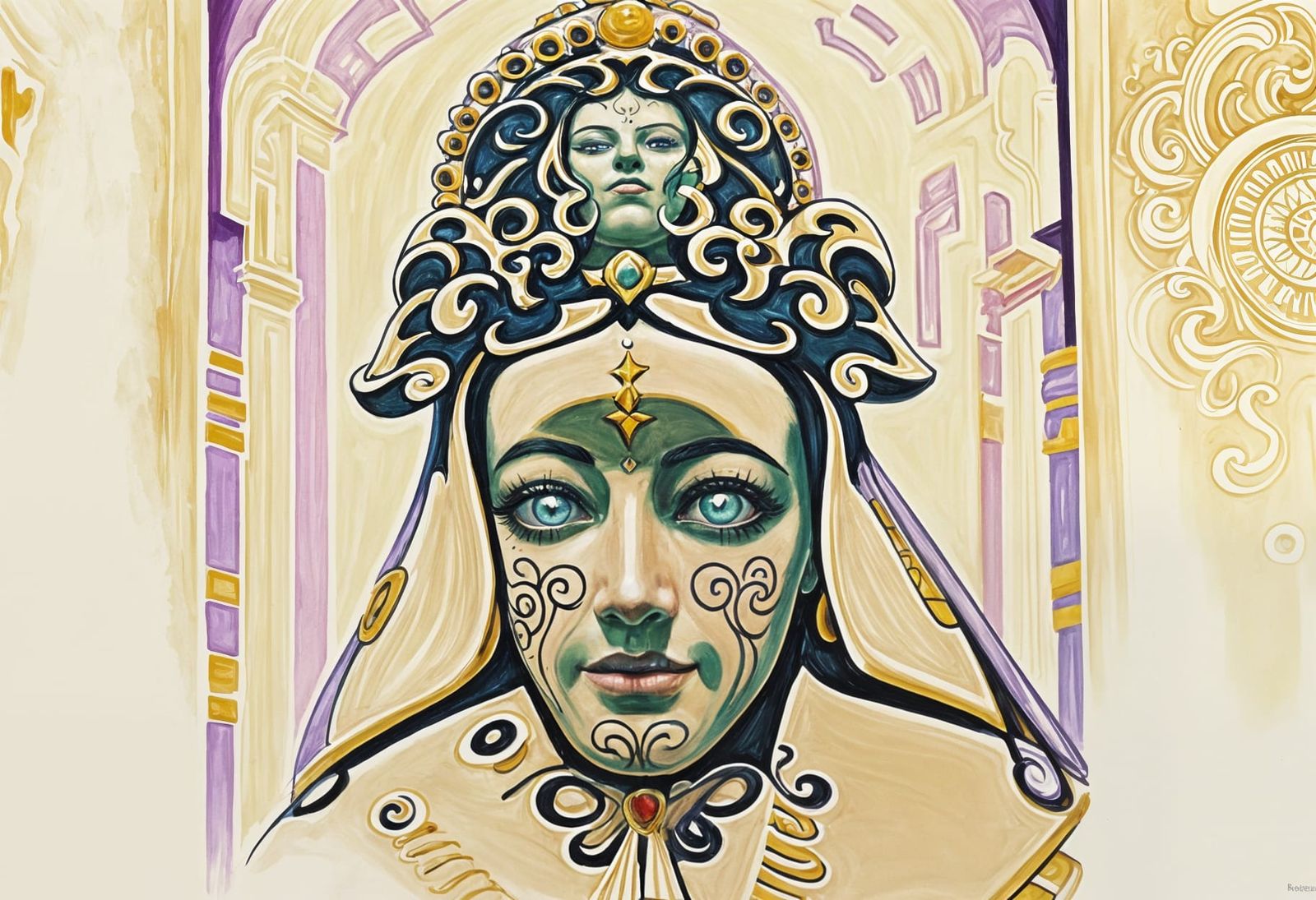 Ancient Mexican Monasteries in Vibrant Art Deco Style