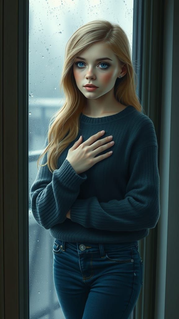 Rainy Day Portrait in Detailed Realism Style