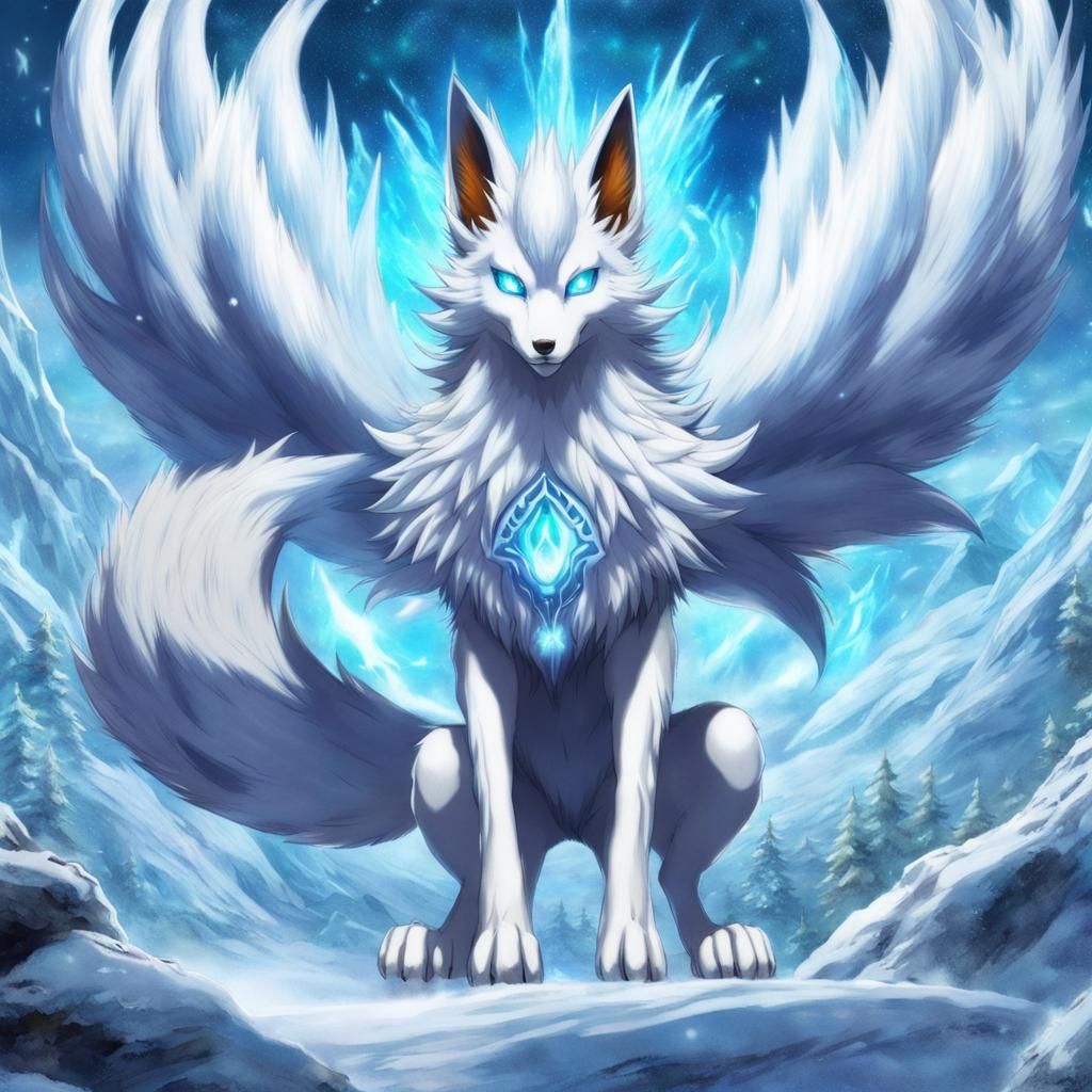 Majestic Nine-Tailed Fox Spirit in Anime Style