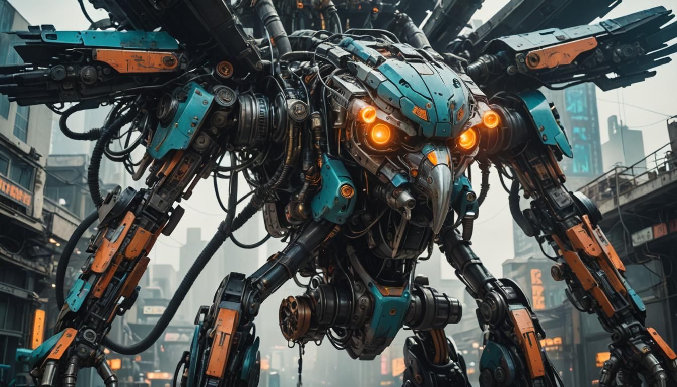 Vulture-Headed Mech in Dieselpunk Style