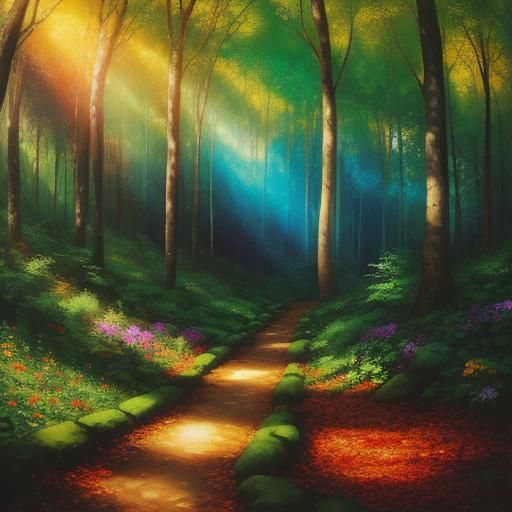 Hidden Doorway in Fauvist Forest Landscape