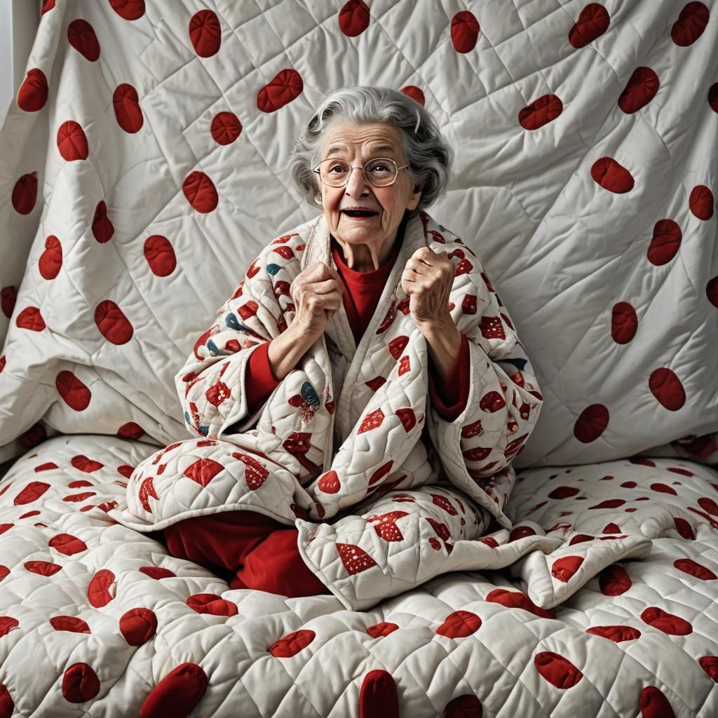 Funny Grandma Portrait in Bed, Digital Art