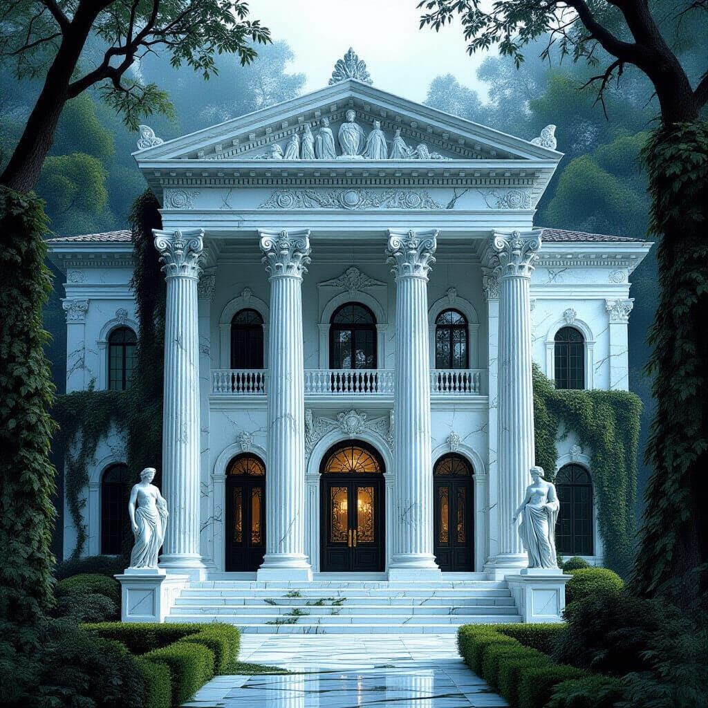 Greek Mansion in Forest Landscape as Fantasy Art