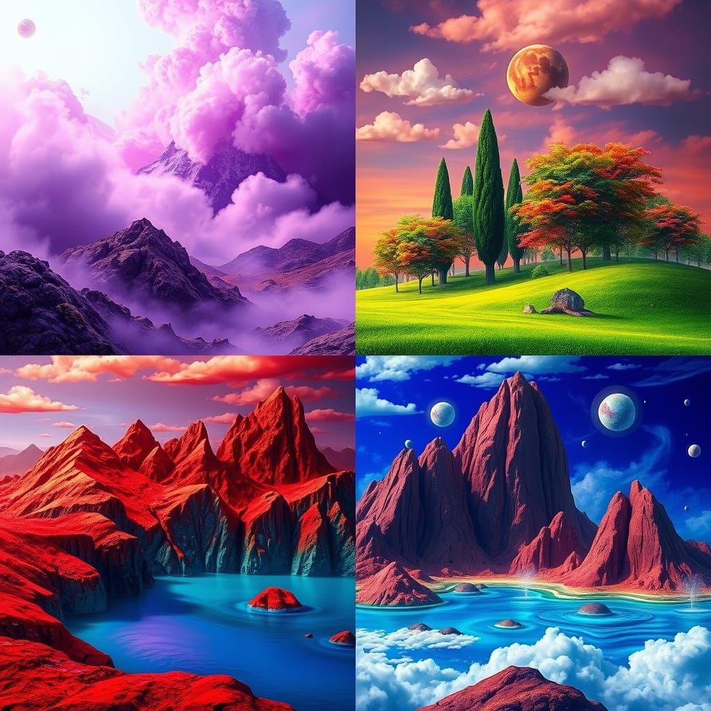 Surreal Quadruple World in Vibrant Colors, Blending Reality ...