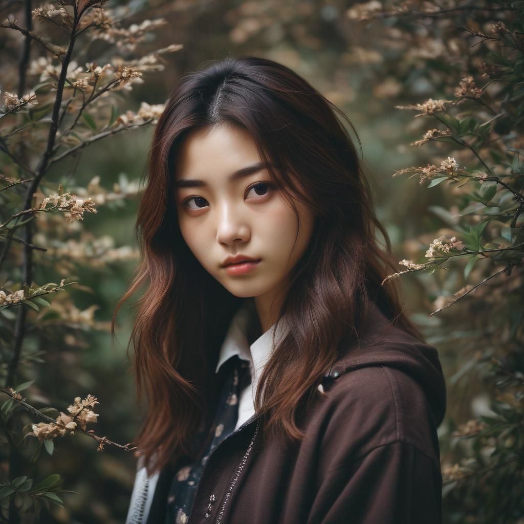 Gritty Polaroid Portrait of a Japanese Girl