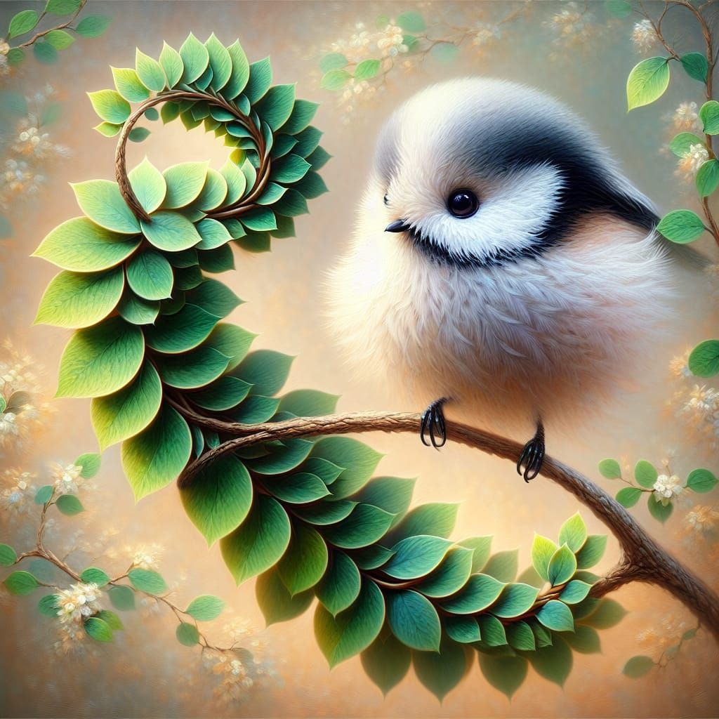 Whimsical Bird in Lush, Impressionist Landscape