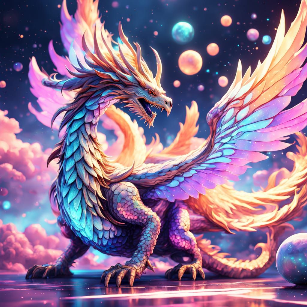 Ethereal Cosmic Dragon in Vibrant Nebula Hues