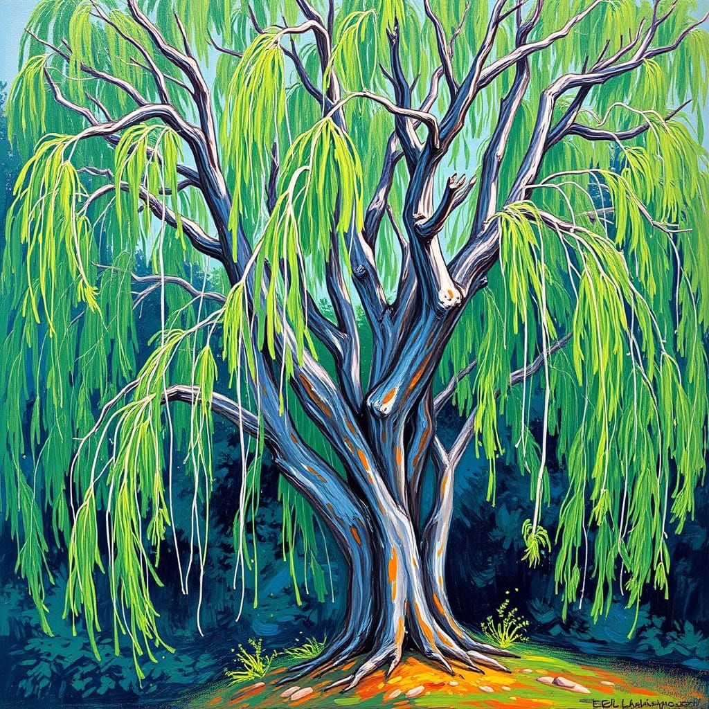 Willow Tree in Post-Impressionistic Style