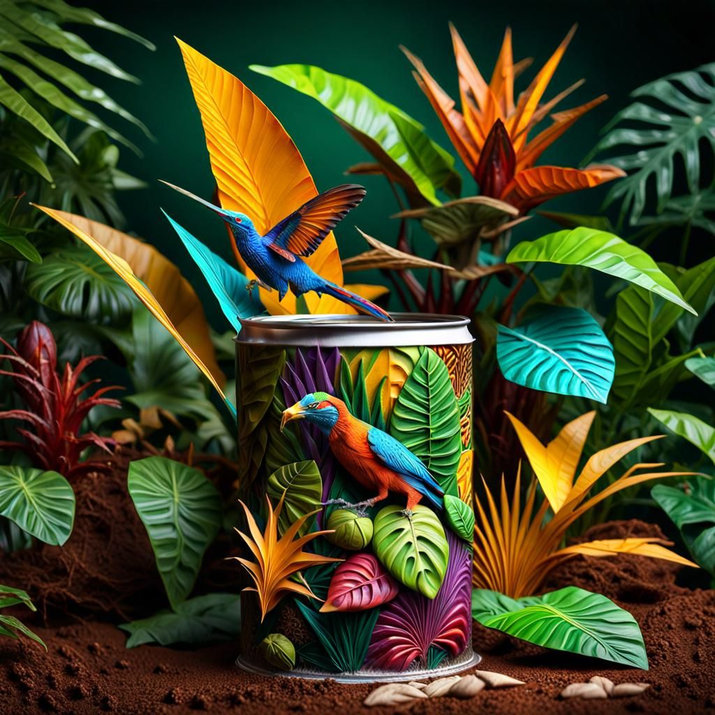 Surreal Origami Jungle World Emerges from Coffee