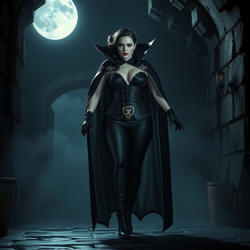Elegant Vampire Countess in Midnight Black Tie, Ready to Str...