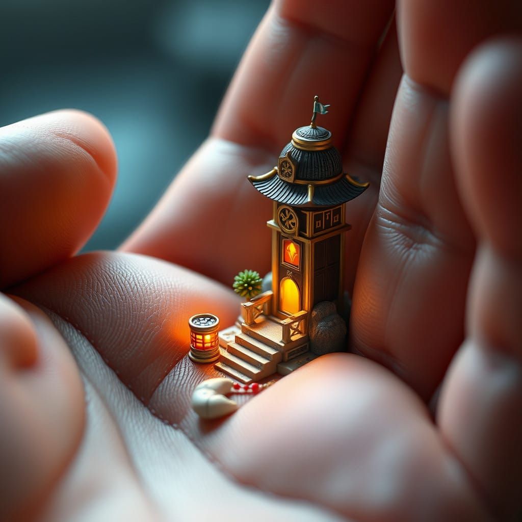 Delicate Miniature Scene in an Artist's Hand