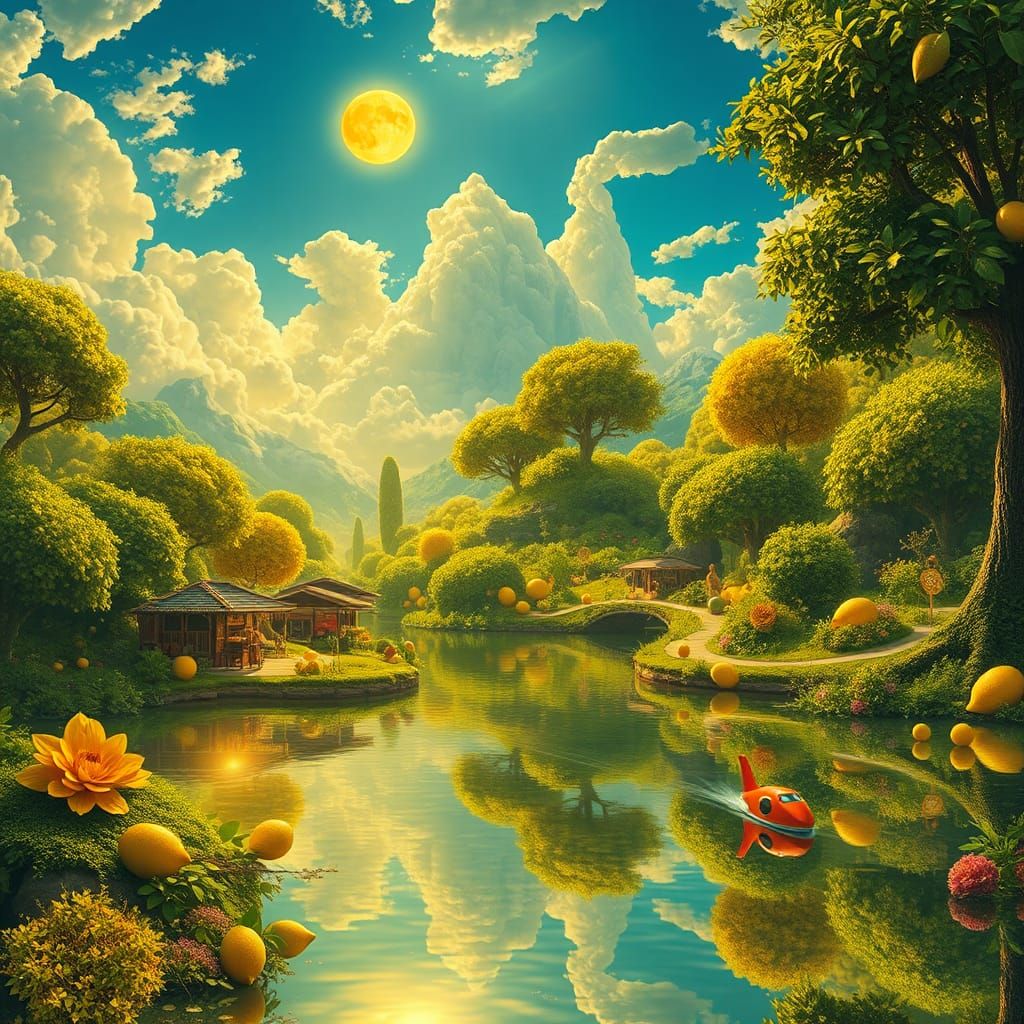 Surreal Lemon Reflection of a Dreamlike Landscape