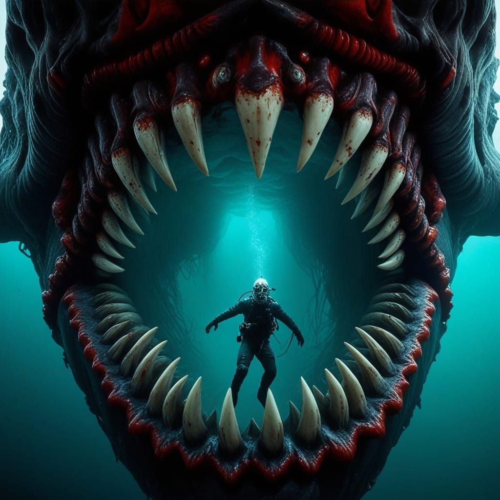 Surreal, Macabre Creature in Dark, Icy Depths